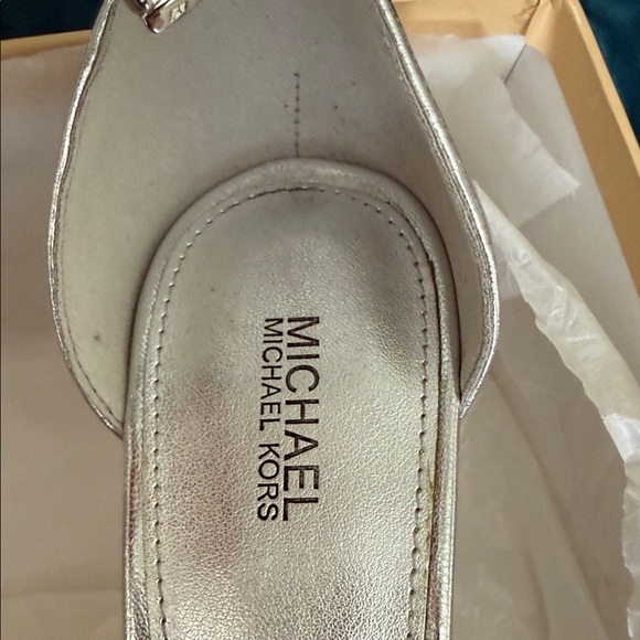 Michael Michael  Kors Silver Sequin Bow Ankle-Strap Heels In Box - Picture 2 of 5